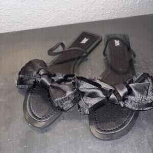 Zara Flat Sandal Black With Bow Brand New Size 9